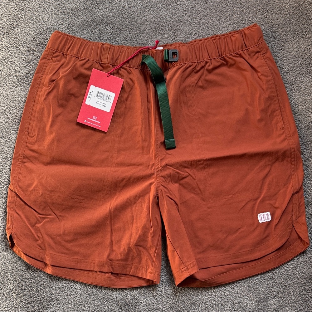 Topo Designs Rust Orange Shorts with Green Accent